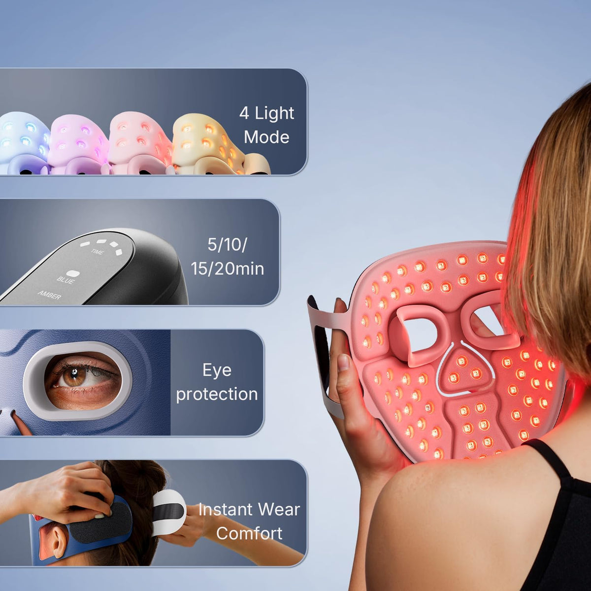 Infrarood lichttherapie voor gezicht – Gezichtsmasker – LED gezichtsmasker – Lichttherapiemasker – Rood lichtmasker – 280 LED chips met TriChip technologie – 4 lichtmodi met afstandsbediening