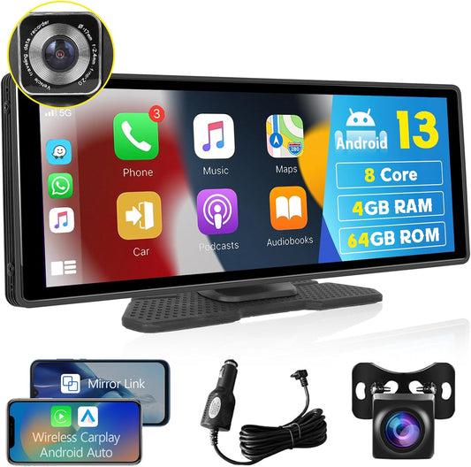 Hodozzy Android 4G 64G 8-core draadloos CarPlay display Android navigatiecamera dashboard achteruitrijcamera 10,26 inch MirrorLink touchscreen, GPS, wifi, Bluetooth,