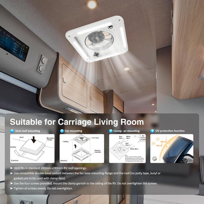 Ventilatieventilator voor camper met ledlicht, plafondventilator voor camper met regensensor