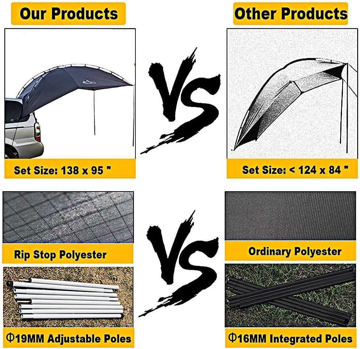 Hasika Awning Camper Trailer Roof Top Family Tent for Beach Camping SUV, MPV, Hatchback en Sedan UV-bescherming Tents voor camping 6 personen van