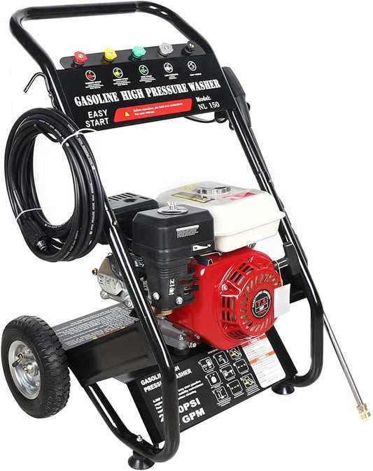Petrol Pressure Washer, 7.5 HP, 4-Stroke Engine, 3400 rpm, Patio Cleaner, High Pressure Gun, Professional Pressure Washer, Petrol with 5 Attachments, 8 m Hose Length, 170-190 Bar, 2200 PSI - QUORE