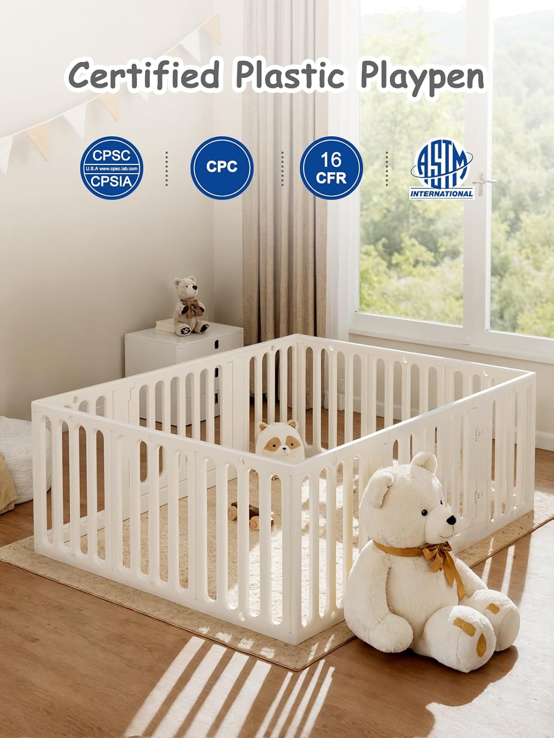 VBABY Baby Playpen for Babies Toddlers, 66 x 51 inches, Plastic Baby Play Mat for Toddler 1-3, 12 Panels Large Baby Playground, Indoor Outdoor Baby Gate, White - QUORE