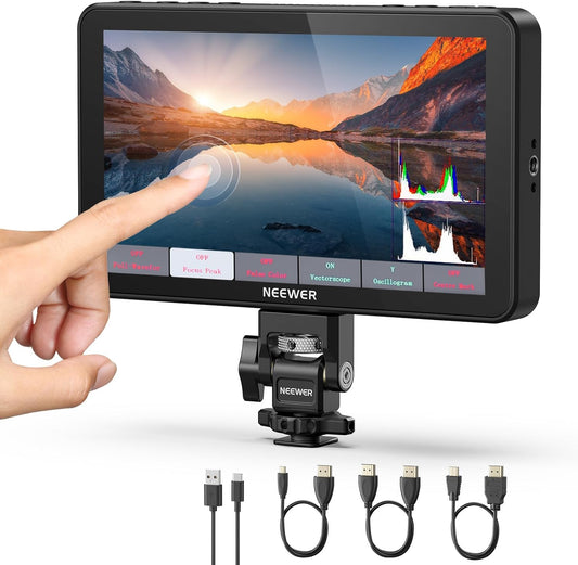 Neewer F700 7 inch camera veldmonitor, 2000nit HD 1920x1080 IPS-touchscreen met 3D LUT, 4K HDMI-lus in/uit met Peak Focus DSLR Video Assist HDR-golfvorm, koude schoenhouder, batterij niet inbegrepen