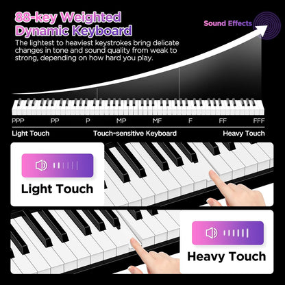 Digitale Piano – 88-Toetsen Keyboard – Elektrische Piano – Pianotoetsenbord – Keyboard Piano – Gewogen Dynamische Aanslag – 30W Luidsprekers