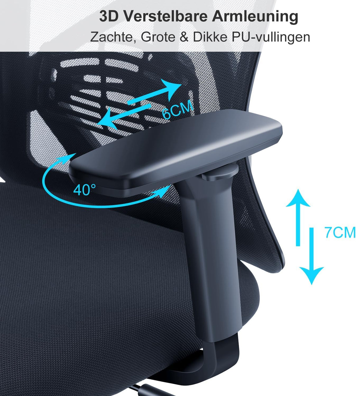 Ticova Ergonomische Bureaustoel - Hoge Rug Bureaustoel met Verstelbare Lendensteun, Hoofdsteun en 3D Armleuning - 130° Schommelende Mesh Computerstoel