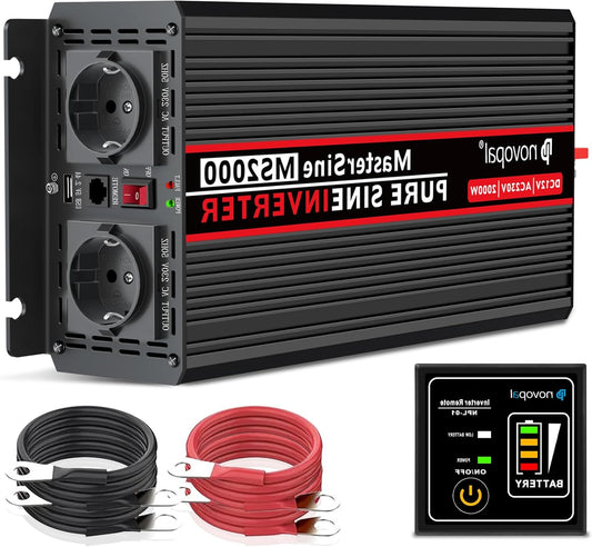 Zuivere Sinus Omvormer – Stroomomzetter – Spanningsconverter – DC Naar AC Converter – Auto Omvormer – 2000W Continu Vermogen – Afstandsbediening Met 5m Kabel - QUORE