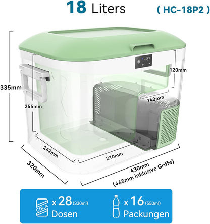 BINGI Compressor Koelbox, 18 Liter Draagbare Auto Koelkast, 12/24 V DC en 230 V AC, Mini-koelkast Voor Auto, Vrachtwagen, Camping, Camper en Thuis