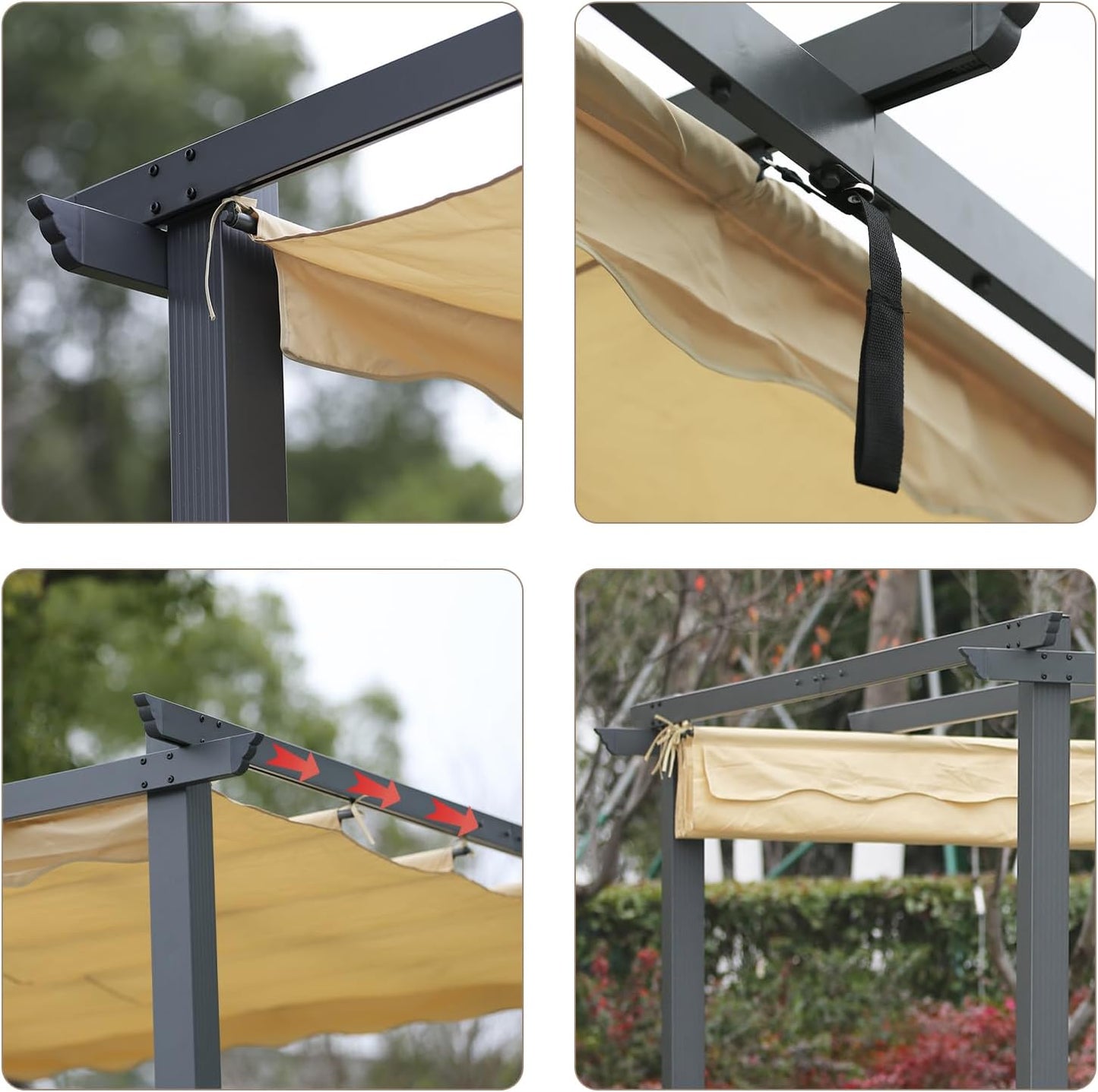 Angel Living Aluminium Pergola with Retractable Roof, Elegantly Designed Pavilion, Arbor with Water and UV Resistant Polyester Cloth, for Outdoor Use (Beige, 3x3m) - QUORE