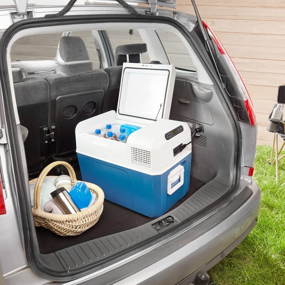 Mobicool MCF32 Elektrische compressorkoelbox, 31 l, 12/24/230 V, mini-koelkast voor auto, vrachtwagen, boot, camper en stopcontact, wit/blauw