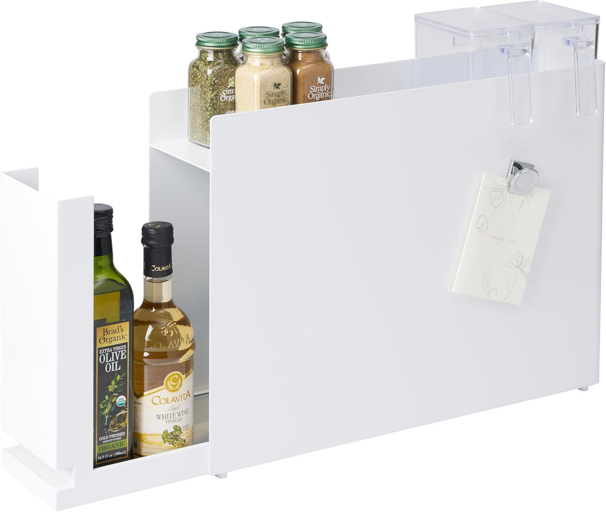 Yamazaki 6003 TOWER Sliding Seasoning Rack, white, Steel/Polypropylene, 12.5 x 50~93 x 36.7 cm