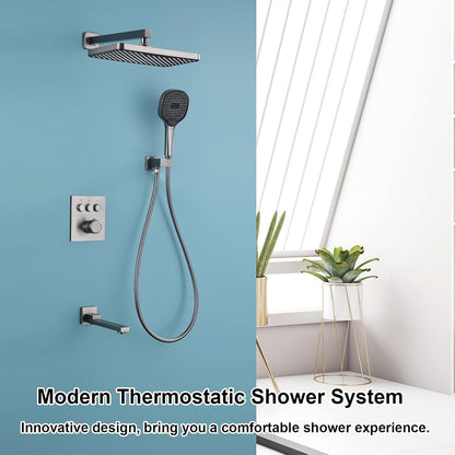 Douchekraan – Douchemengkraan – Thermostaatkraan – Doucheset – Regendouche – Geborsteld Goud – Thermostatisch Met 40°C Instelling – Inclusief 30x20 cm Regendouche