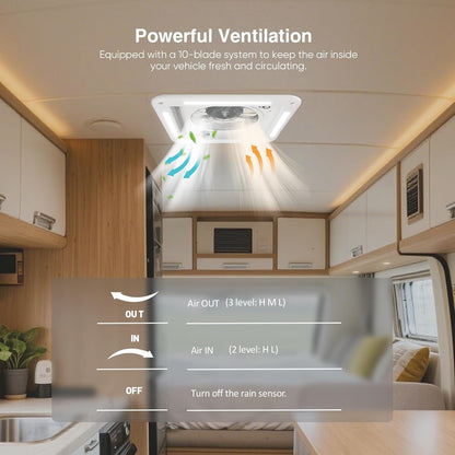 Ventilatieventilator voor camper met ledlicht, plafondventilator voor camper met regensensor
