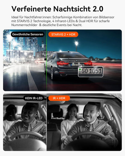 VANTRUE N2X 2,7K+1080P dashcam auto-interieur, STARVIS 2 Dual HDR nachtzicht dashcam, 2,5K/60FPS voorkant, GPS, WiFi, app en stembediening, 2″ 323° dashcam 24/7 parkeermodus, G Sensor, maximaal .512G
