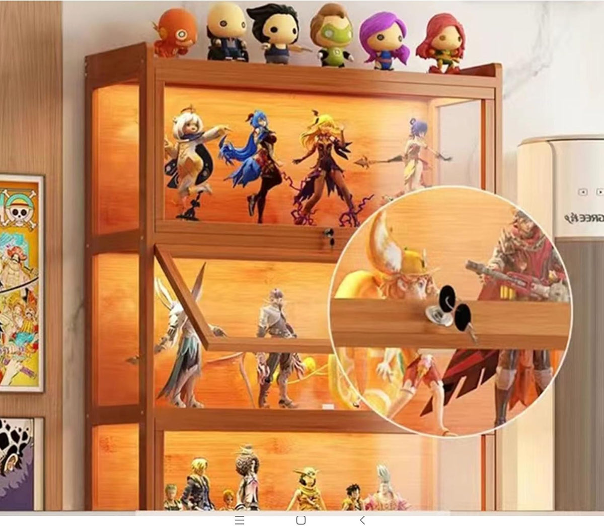 Vitrinekast voor verzamelaars, frame van natuurlijk bamboe, vitrine uit de acrylcollectie, stofdicht, geschikt voor thuis- en kantoorgebruik (houtkleur, 4-vloers-80 cm)