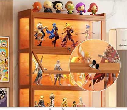 Vitrinekast voor verzamelaars, frame van natuurlijk bamboe, vitrine uit de acrylcollectie, stofdicht, geschikt voor thuis- en kantoorgebruik (houtkleur, 4-vloers-80 cm)