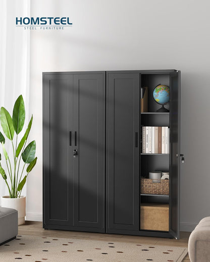 Dossierkast, afsluitbare garagekast, 3 niveaus, bureaukast, werkplaatskast met verstelbare planken, voor kantoor, garage en bijkeuken, 40 x 75 x 181,5 cm, zwart
