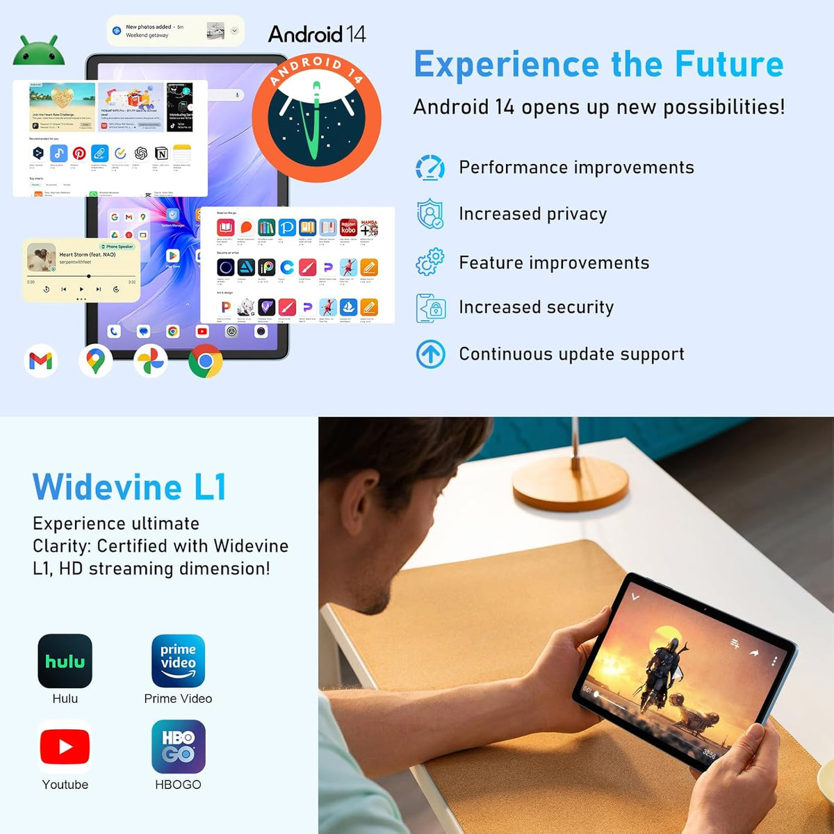 Blackview Tab60 WiFi Tablet Android 15, 12 GB + 128 GB (TF 2 TB) Octa-Core WiFi 6, Tablet 10 inch 5100 mAh 8 MP + 5 MP Widevine L1, Bluetooth 5.2, Gemini AI, GMS, pc-modus met meerdere vensters