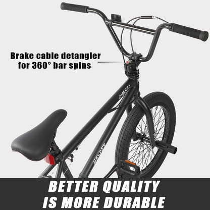 AVASTA Hesper 20 inch kinderfiets, Freestyle BMX, met 4 pegs, fietsen voor 6-14 jaar oude jongens en beginners, zwart