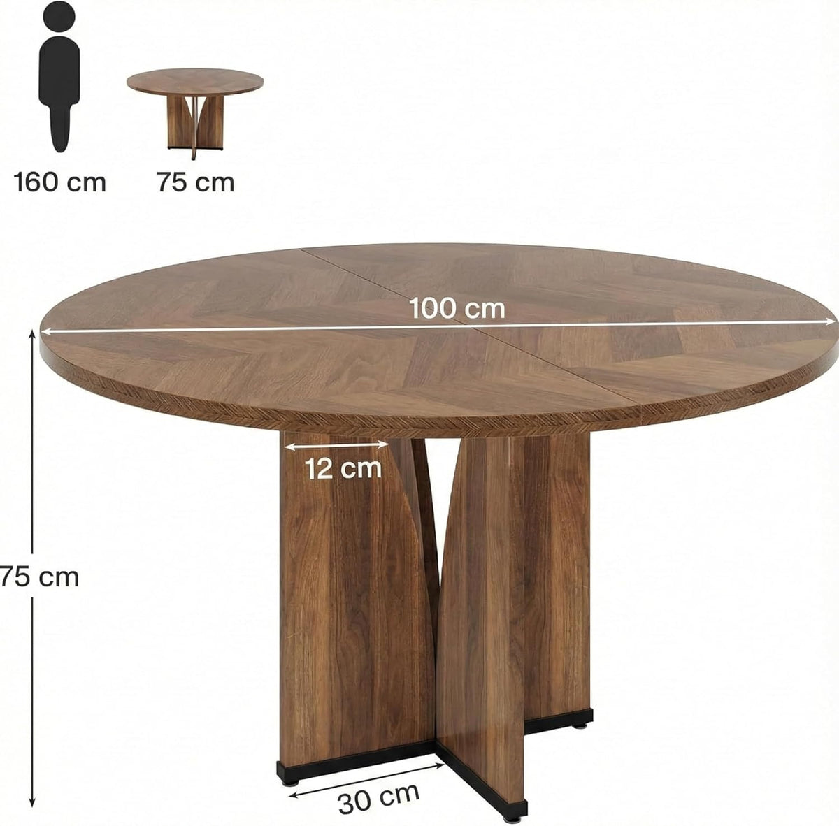 Ronde Eettafel – Ronde Tafel – Houten Tafel – Keukentafel – Eetkamertafel – 100 cm Diameter – Krasbestendig Houtfineer - QUORE