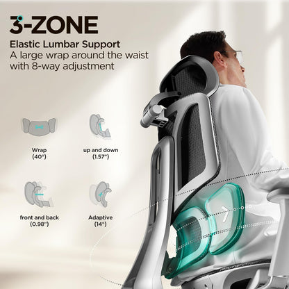 Hbada E3 Air Ergonomische Bureaustoel met 3-Zone Dynamische Lendensteun, 3D Verstelbare Hoofdsteun, 3D Verstelbare Armleuningen, Grijs