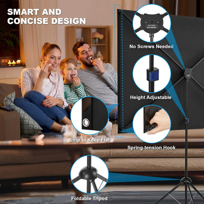 Beamerscherm met statief, draagbaar projectorscherm 120 inch, 16:9, 4K HD-projectiescherm, licht en compact, ideaal voor thuisbioscoop, voor films binnen en buiten.