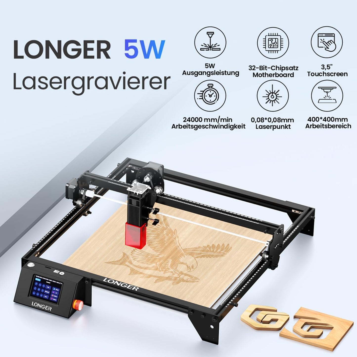 Lasergraveermachine 5 W – Lasersnijder – Lasergraveerder – Graveermachine – Laser Snijmachine – 3,5 Inch Kleurentouchscreen – 400 x 400 Mm Werkbereik