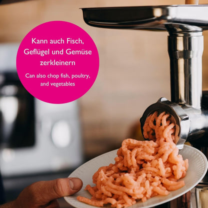 Kitty Professional vleesmolen “Shredder Pro 2.0” roestvrij staal incl. geperforeerde schijven, mes, worsthoorn, deeghulpstuk compatibel met Kitchen Aid, ideaal voor vlees en groenten