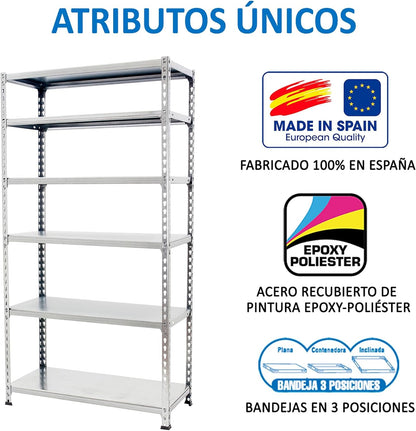 Simon Rack Stellingkast Metaal, 2500x1000x400 mm, Buigpunt 180, 6 Verstelbare Niveaus, Metalen Planken, Robuust Opslagrek voor Garage, Kelder en Werkplaats, Gegalvaniseerd – SimonClick