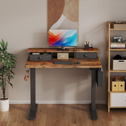 Lufeiya Elektrisch staand bureau, in hoogte verstelbaar, 101 cm (101 cm) zit-sta bureau met lade, klein sta-bureau