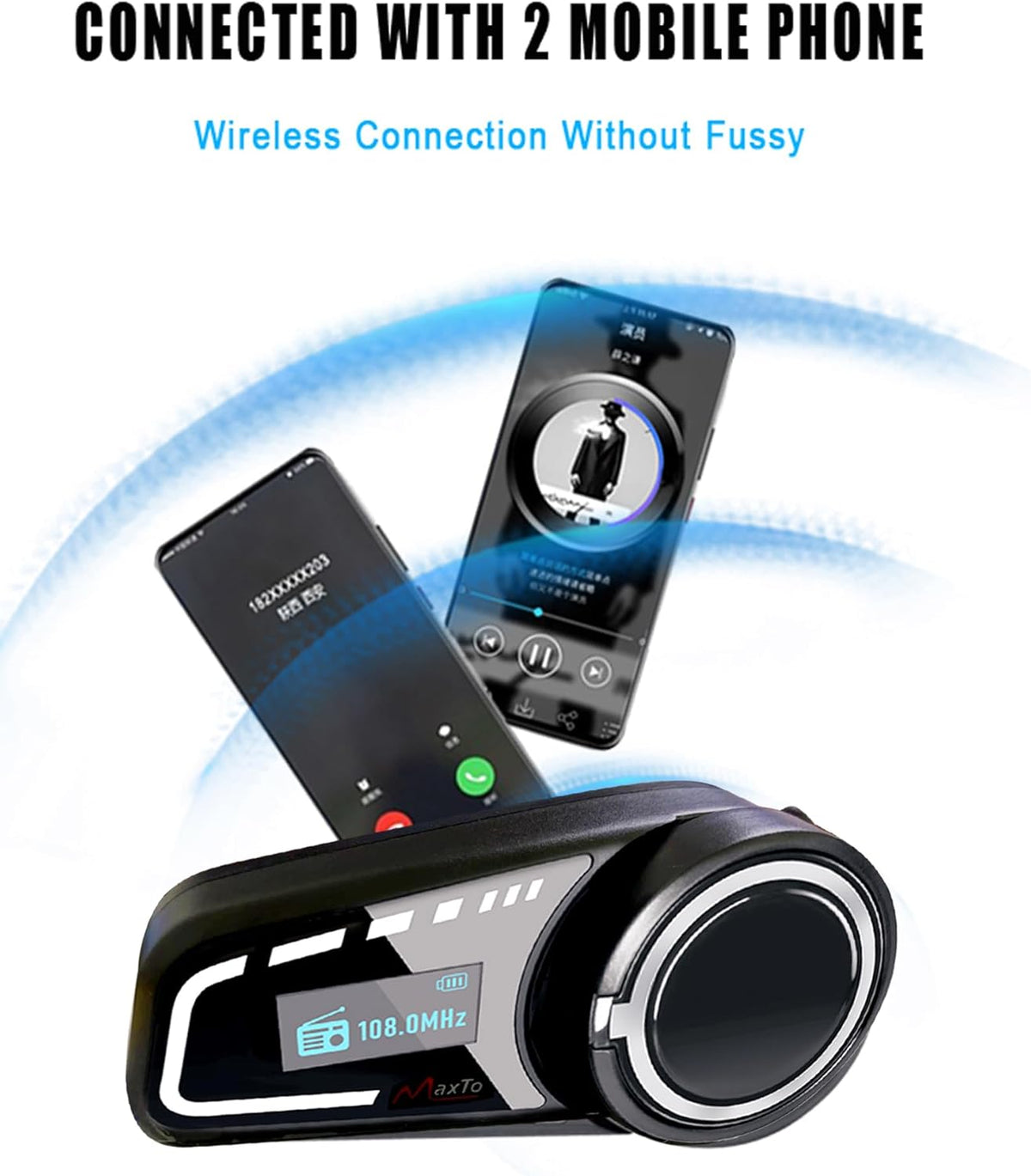 QSPORTPEAK M2C Motorfiets Intercom Headset Luidsprekers, 1000 m 6 Rijders Motorbike Intercom Universele Bluetooth Motorhelm Communicatie Systeem Spraakwijzerplaat/Bruikbaar tijdens het opladen (2