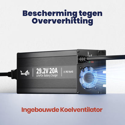 Acculader 24V LiFePO4 – Lithium Acculader – Batterijlader – Oplader 24 Volt – Battery Charger – 29,2V 20A – 0V Laadfunctie – Veiligheidsbeveiliging