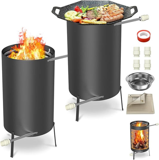 Zwembadverwarmer – Pool Heater – Buitenverwarmer – Houtgestookte Verwarming – Warmtewisselaar – RVS 304 – 28 Liter Capaciteit – 2-delige Zwarte Set – Hout- en Kolenverbranding – 32/38 mm Aansluiting