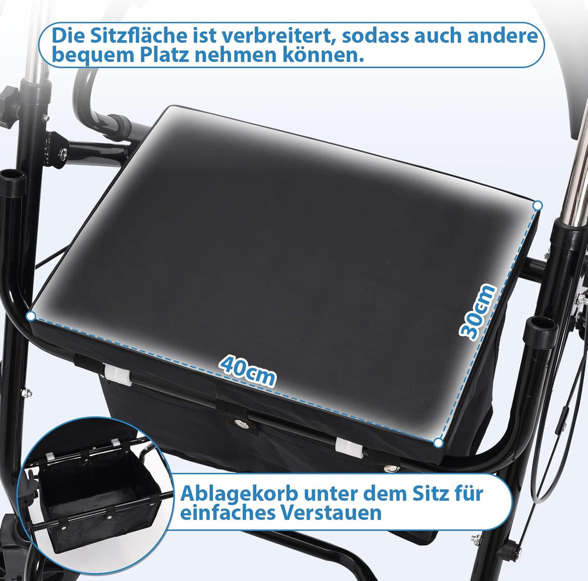Vouwbaar en lichtgewicht rollator met zitting, winkelmandje, lichte wandelwagen voor senioren met in hoogte verstelbaar, stevige wielen, ideaal voor wandelen, winkelen en dagelijkse mobiliteit