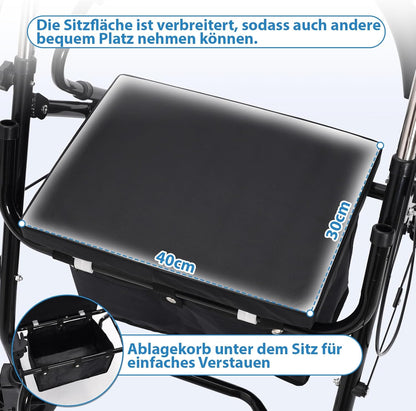 Vouwbaar en lichtgewicht rollator met zitting, winkelmandje, lichte wandelwagen voor senioren met in hoogte verstelbaar, stevige wielen, ideaal voor wandelen, winkelen en dagelijkse mobiliteit