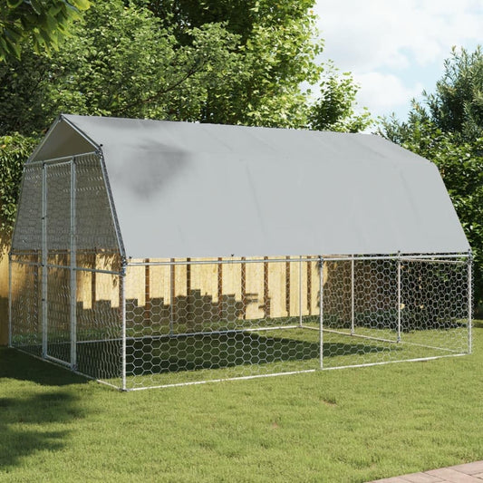 Dog Cages 2 Pack with Roof and Door Silver Galvanized Steel Chicken Coop with Roof, Walk-In Chicken Coop for Chickens Chicken Coop Duck Pen Outdoor