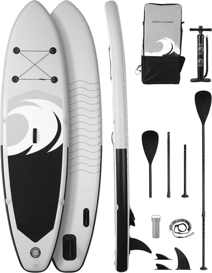 BODIOO Opblaasbaar paddleboard, stand-up paddle-board, SUP met premium paddle-board-accessoires en antislip dek, ISUP-rugzak-paddle-lijnpomp voor visyoga, voor volwassenen en jongeren en kinderen, wit