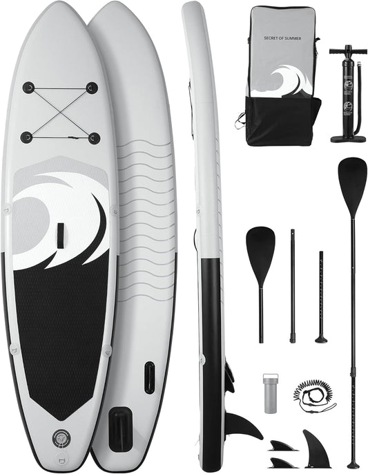 BODIOO Opblaasbaar paddleboard, stand-up paddle-board, SUP met premium paddle-board-accessoires en antislip dek, ISUP-rugzak-paddle-lijnpomp voor visyoga, voor volwassenen en jongeren en kinderen, wit