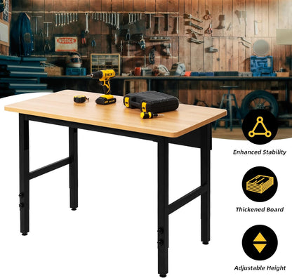Verstelbare werkbank, werktafel voor garage, hardhouten werkbank met grote capaciteit, zware tafel voor werkplaats, kantoor, garage, thuis