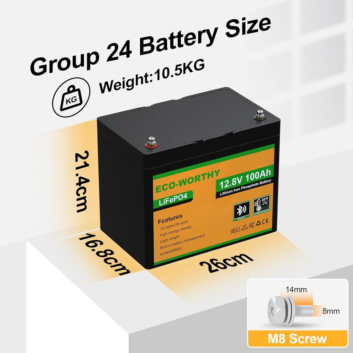 12V 100Ah LiFePO4 Accu – Lithium Accu – Camper Accu – Boot Accu – Zonne-energie Accu – Bluetooth Monitoring – BMS Lage Temperatuur Bescherming – 15000 Levenscycli