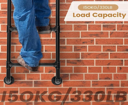 5-Treedage Stapelbedladder, 1,65×0,46M Muurmontage Kelderraamput Egress, Zwart Smeedijzeren Industriële Pijp Stap Belastingen 150kg, Binnen Buiten Metaal voor Zolder Loft Slaapzaal RV Dek Muur(1,65M