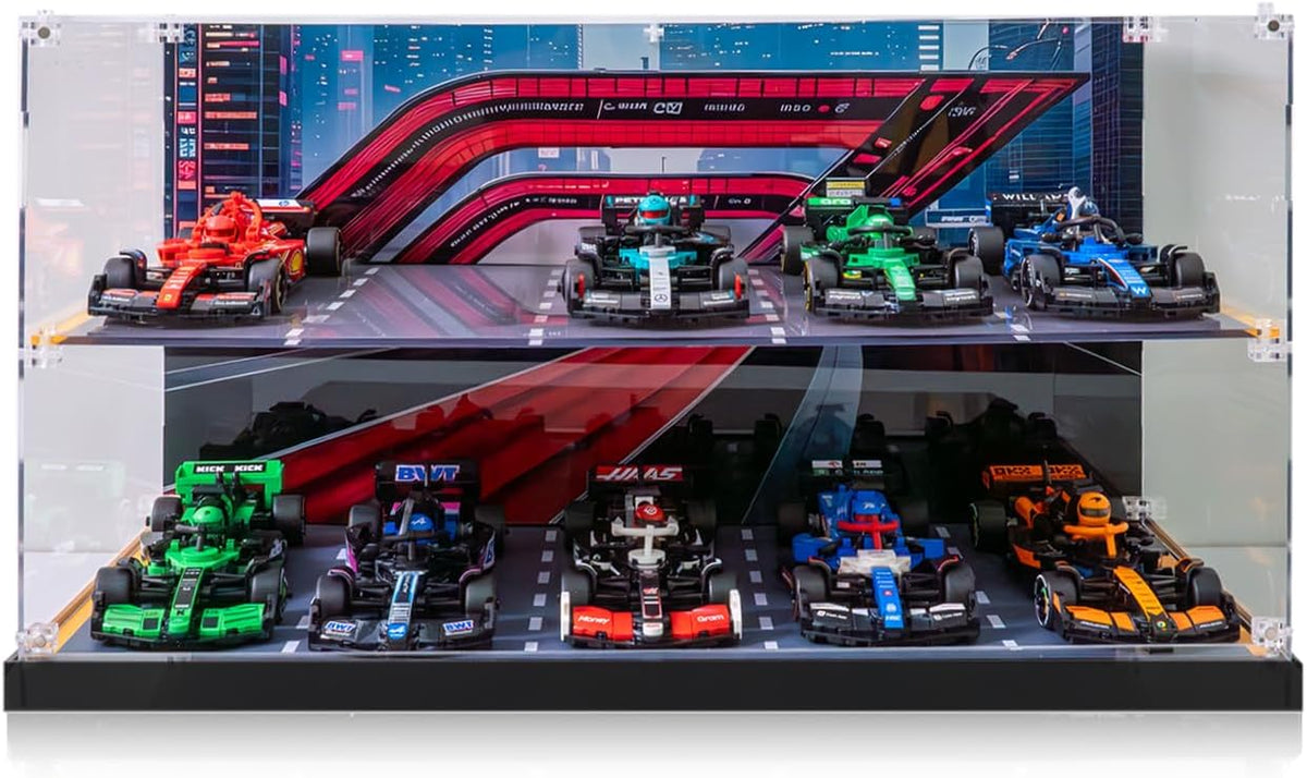 Acryl vitrine voor Speed Champions 10-in-1 F1 Car 77242,77243,77244,77245, organisatievitrine voor Vitrine 77246, 77247, 77248, 77249, 77250, 77251 (alleen displaycase, geen model)