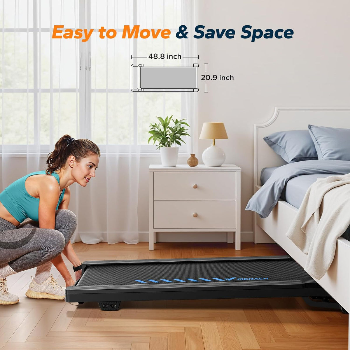 Merach Walking Pad, Treadmill and Walking Pad for Home Use with 9% Automatic Inclination, 1–6km/h, 2.5PK Desk Treadmill for Home and Office, Silent Fitness Device Up to 120KG, APP&Remote Control - QUORE