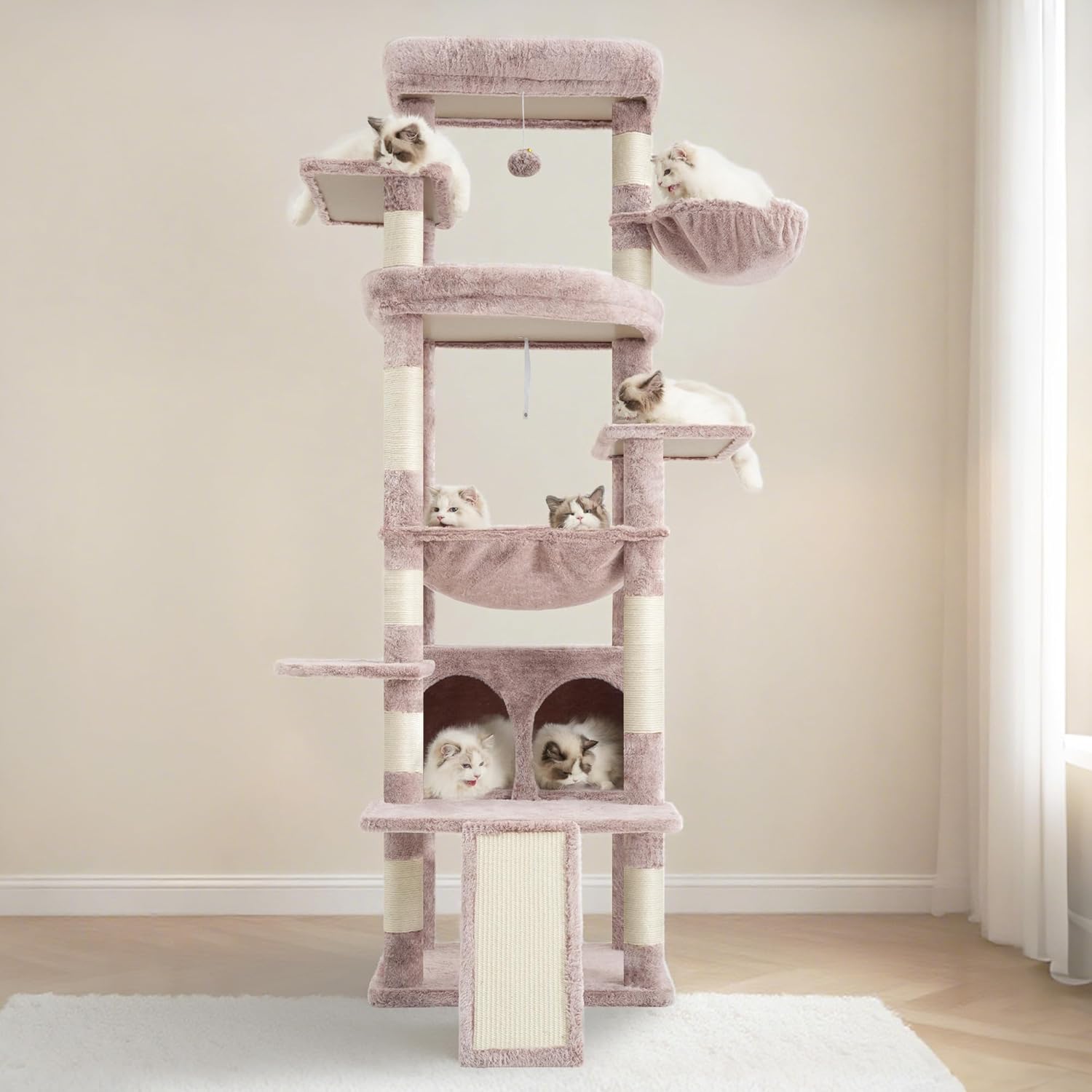 Krabpaal Kat – Krabboom – Kattenmeubel – Klimpaal – Kattenkrabpaal – Smoke Grey – Stevig Sisal – Meerdere Ligplaatsen - QUORE