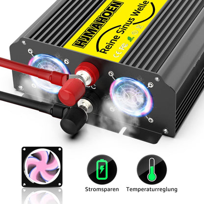 Omvormer 12V naar 230V 2000w/4000w zuivere sinusspanningomvormer, voor thuis, camper, vrachtwagen, met geïntegreerde 5V/2.1A USB-aansluiting