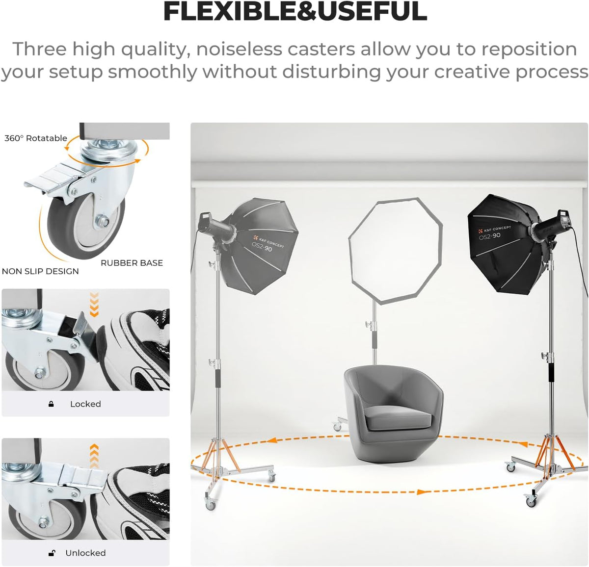 Lichtstatief met wieltjes – Lampstatief – C-statief – C-standaard – Fotografie-galgenstatief – Roestvrij staal – 30 kg draagvermogen, 130-330 cm verstelbaar