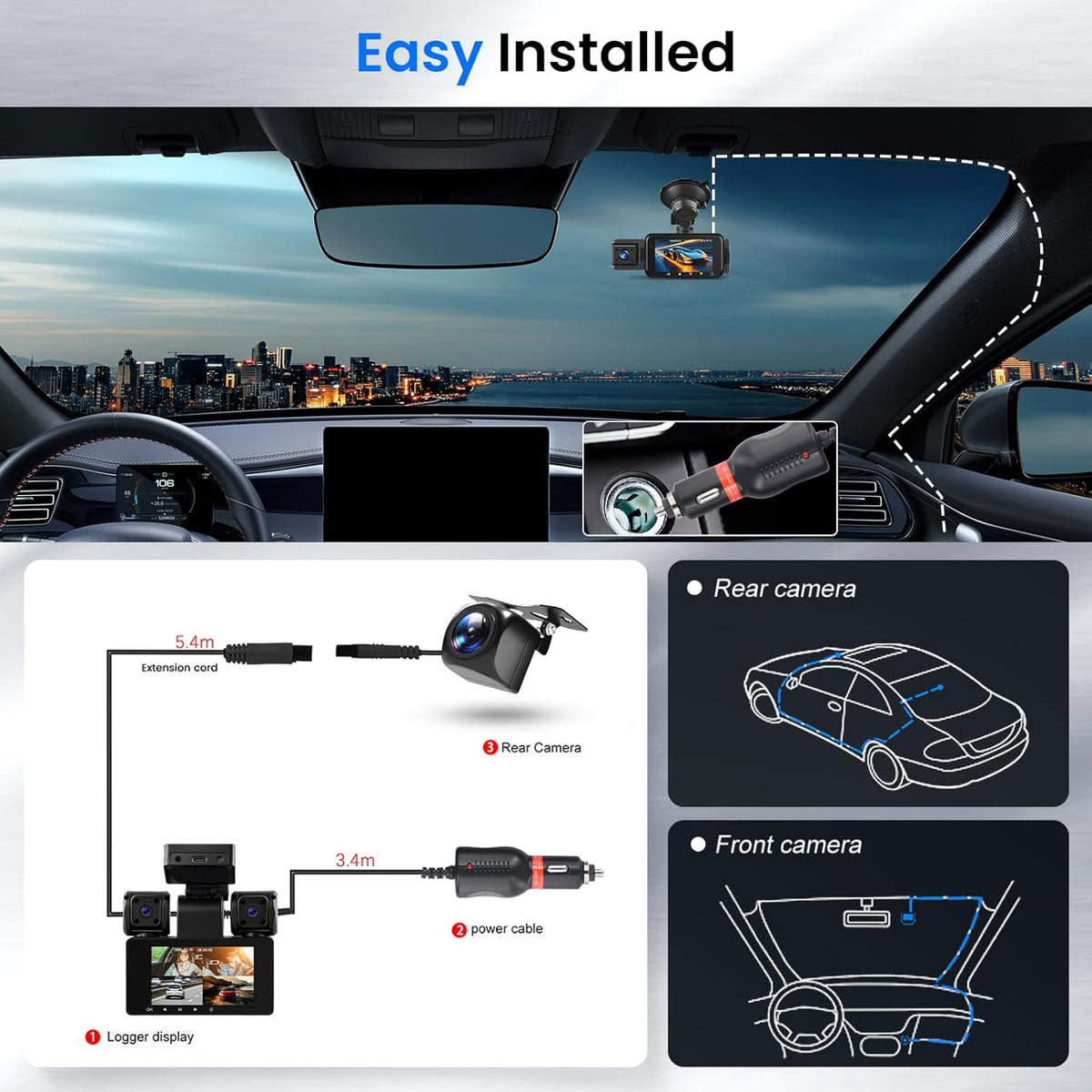 Auto Dashcam – Dashcam Auto – Autocamera – Rijcamera – Rijrecorder – 4-Camera 360° Bewaking – 2K Voorcamera Met 8 IR-Nachtzicht