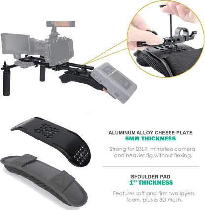NICEYRIG Camera Schouder Rig met 15mm Schouderpad Ondersteuningssysteem voor DSLR Camera Cinema Camcorder, Mount Rig met Basisplaat, Aluminium 15mm Rod, Handvat Set - 435