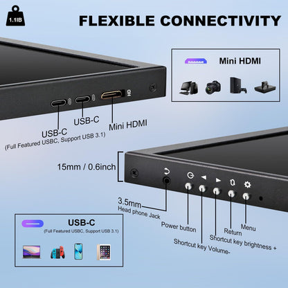 Prechen 12,3 inch draagbaar touchscreen secundaire monitor, mini HDMI, USBC, 1920 x 720 IPS Stretch Bar LCD Draagbaar Travel Touch Screen voor Laptop Computer Aida64 GPU CPU RAM Monitoring