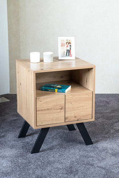 HAKU Console eiken, zwart, MDF, metaal - Maat: B 45 cm x H 60 cm x D 40 cm, Stijl: Modern