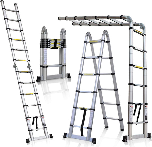 5M telescopische ladder, inklapbaar, 2-in-1, vouwladder, EN131-gecertificeerd, max. belasting 150 kg (2,5 m + 2,5 m)